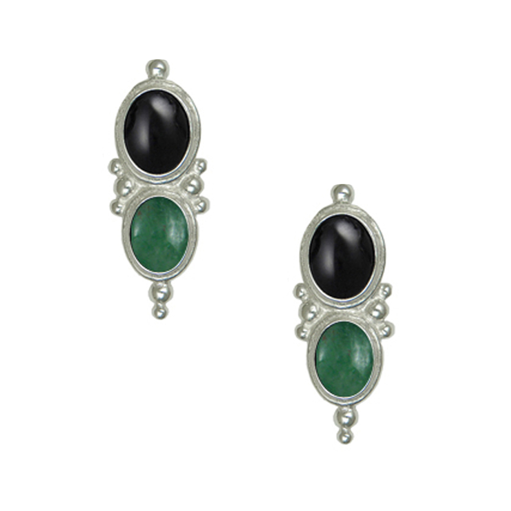 Sterling Silver Drop Dangle Earrings With Black Onyx And Jade